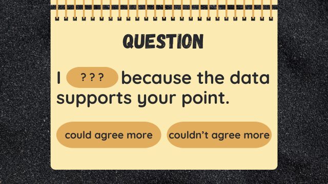 Question
I ? ? ? because the data supports your point.
could agree more
couldn’t agree more